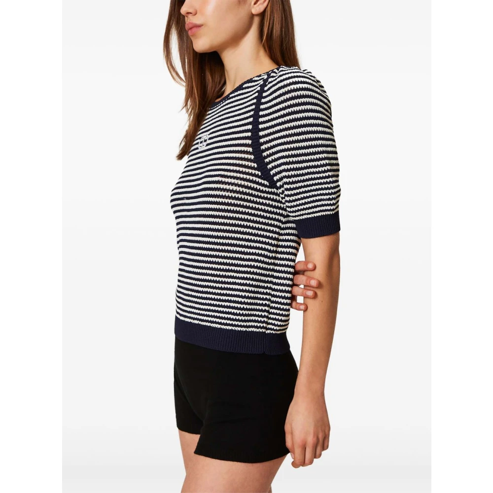 Twinset Navy Blue White Sweater Multicolor Dames