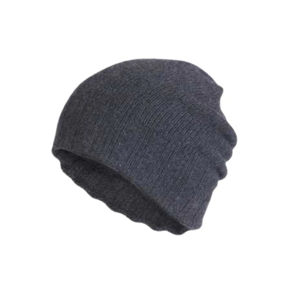 Isabel Benenato Herr Grå Accessoarer One Size, Kashmir, Ribbed Cashmere Beanie