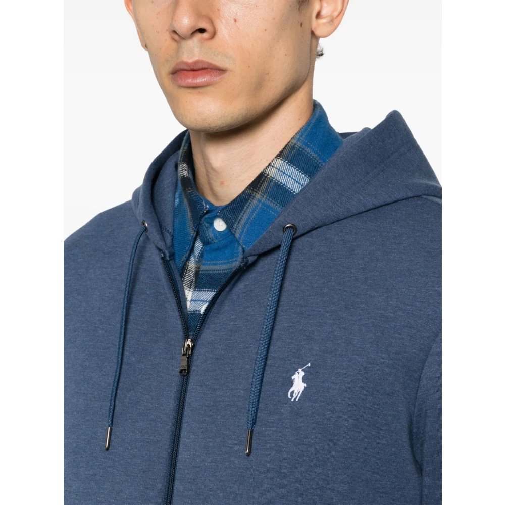 Polo Ralph Lauren Blauwe Heather Dubbelgebreide Hoodie Blue Heren