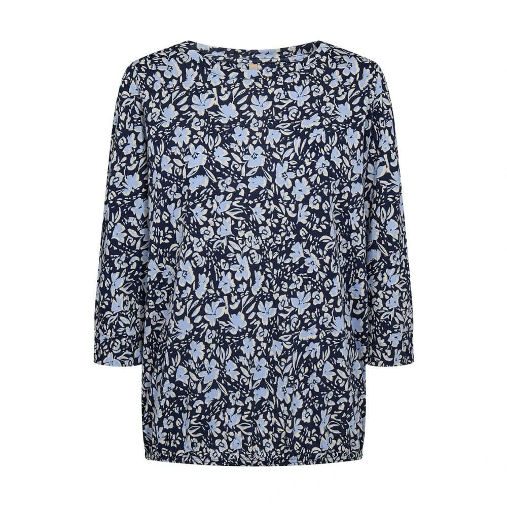 Soyaconcept Bloemenprint Split Hals Shirt Blauw Blue Dames