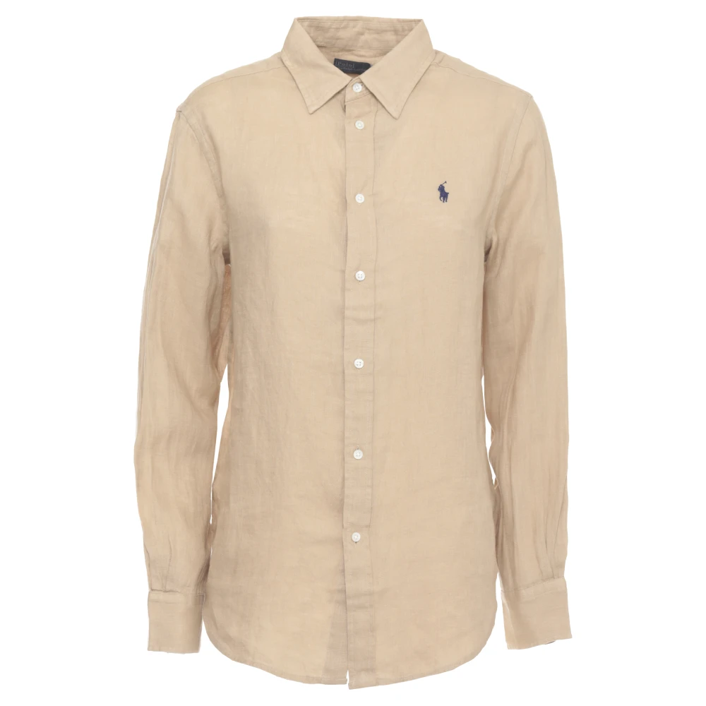 Ralph Lauren Kvinno Brun Blusar & Skjortor Dam, L, Linne, Classic Fit Linneskjorta