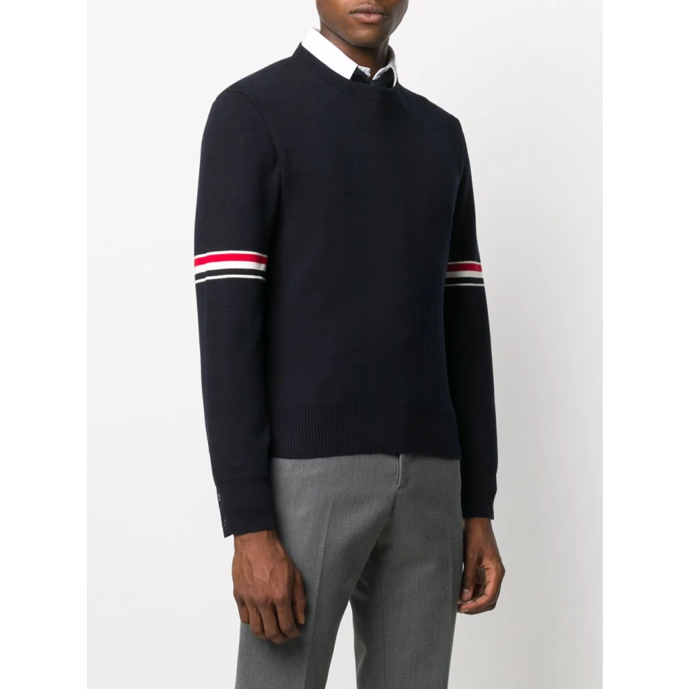 Thom Browne Blauwe Katoenen Gebreide Trui met Tricolor Detail Blue Heren