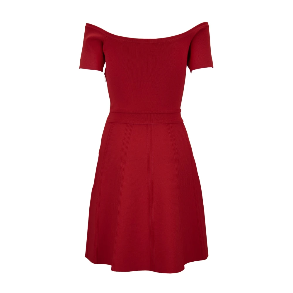 Elisabetta Franchi Vierkante Hals Korte Uitlopende Jurk Red Dames