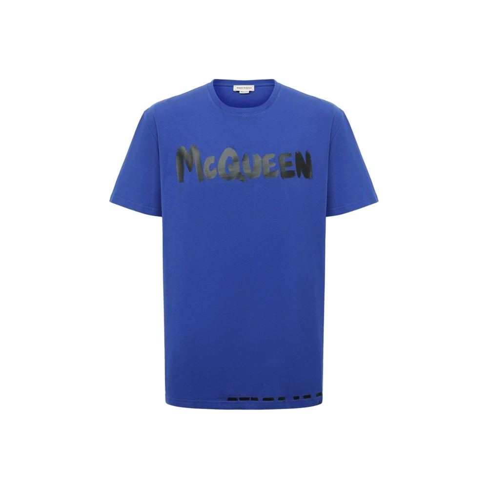 Alexander mcqueen Blauw Katoenen T-Shirt met Logo Print Blue Heren