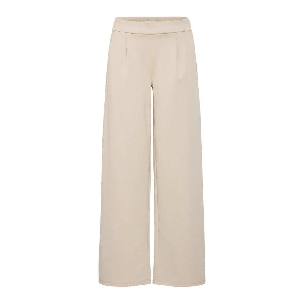 Ichi Lange Wijde Straight-Leg Broek Doeskin Beige Dames