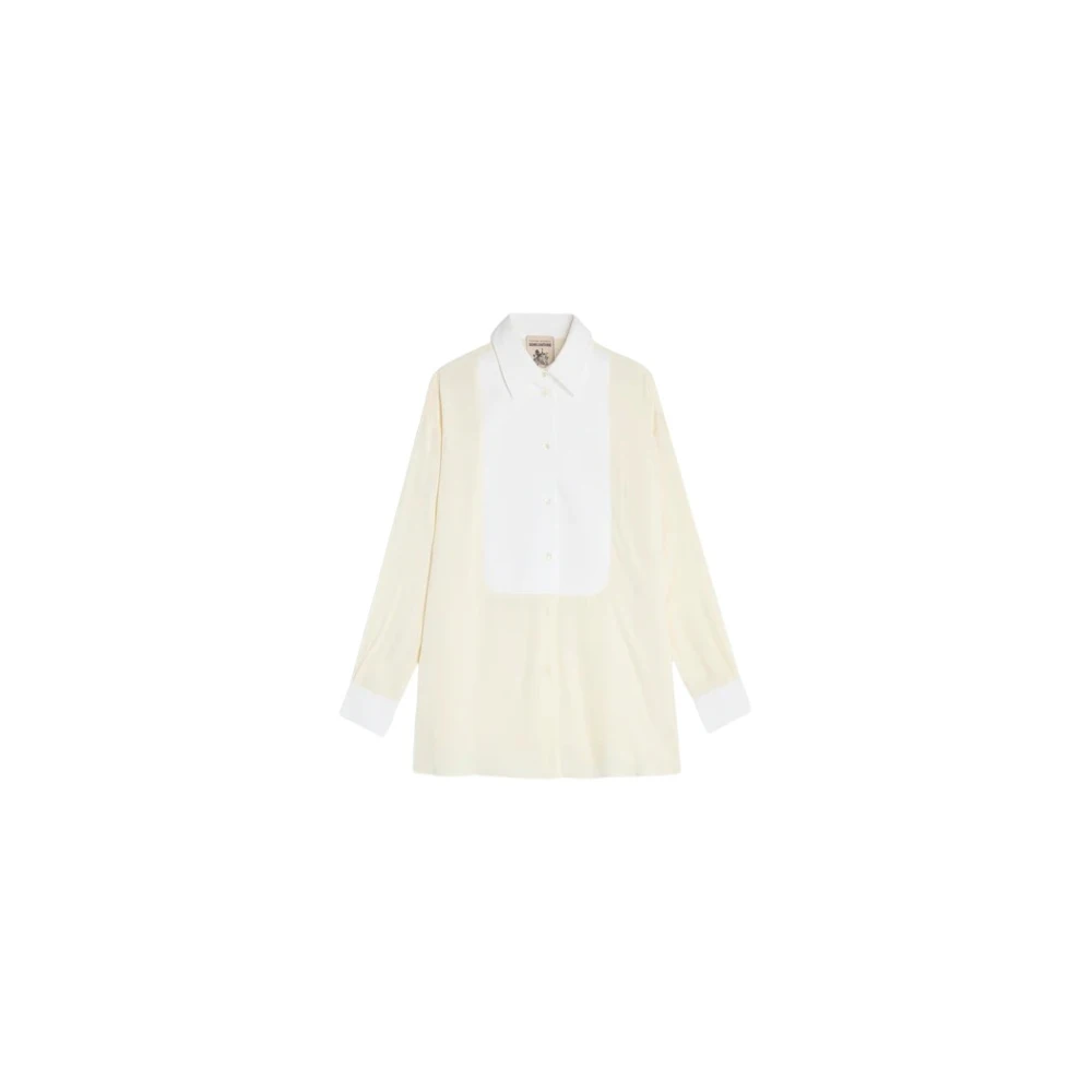 Semicouture Georgette shirt met katoenen details Beige Dames
