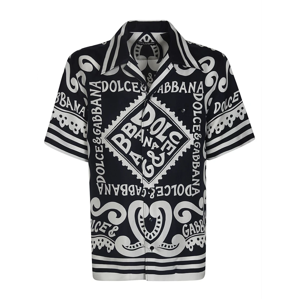 Dolce & Gabbana Zijden overhemd met logoprint en klassieke kraag Multicolor Heren