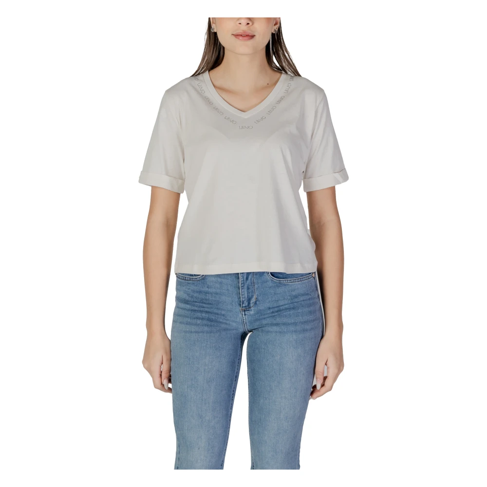 Liu Jo Witte Katoenen V-Hals T-Shirt White Dames