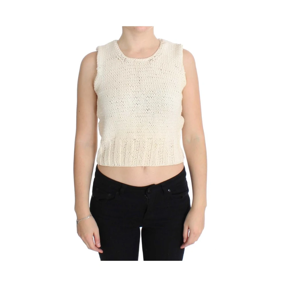 Pink Memories Mouwloos Katoenmix Vest Trui Beige Dames