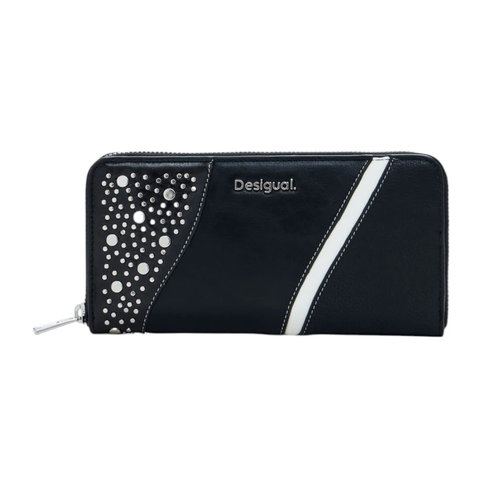 Desigual Gestreepte ritssluiting portemonnee met binnenzakken Black Dames