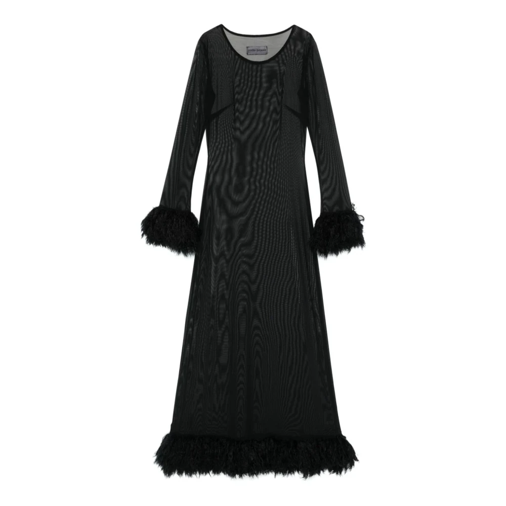 Marine Serre Zwarte Mesh Maxi Jurk Franjekant Black Dames