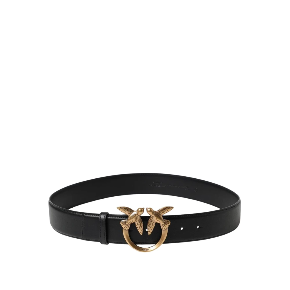 Pinko Women's Black Belts, Xs, Elegant Leather Belt Buckle Love Birds