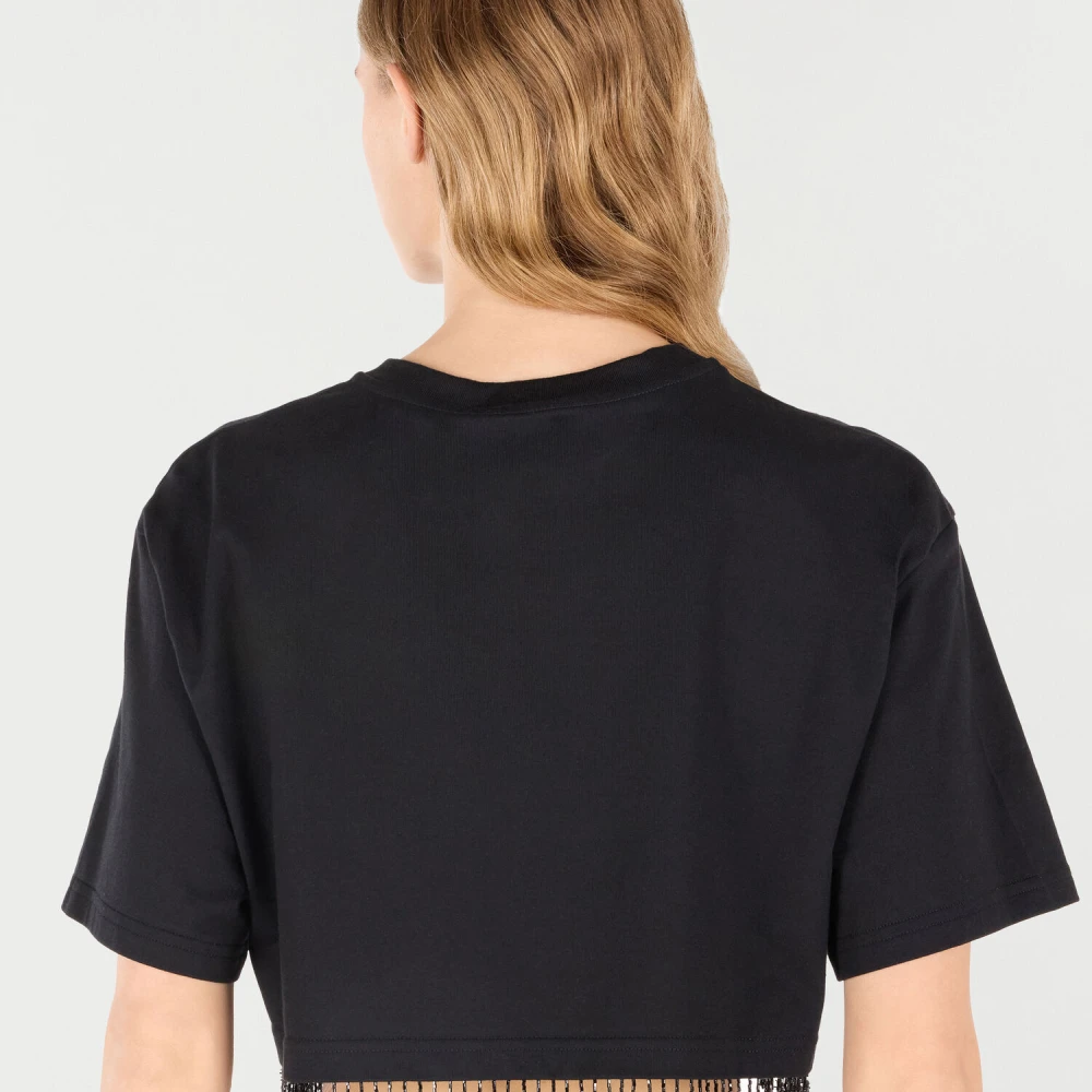 Roberto Cavalli Gefranjde katoenen crop top Black Dames