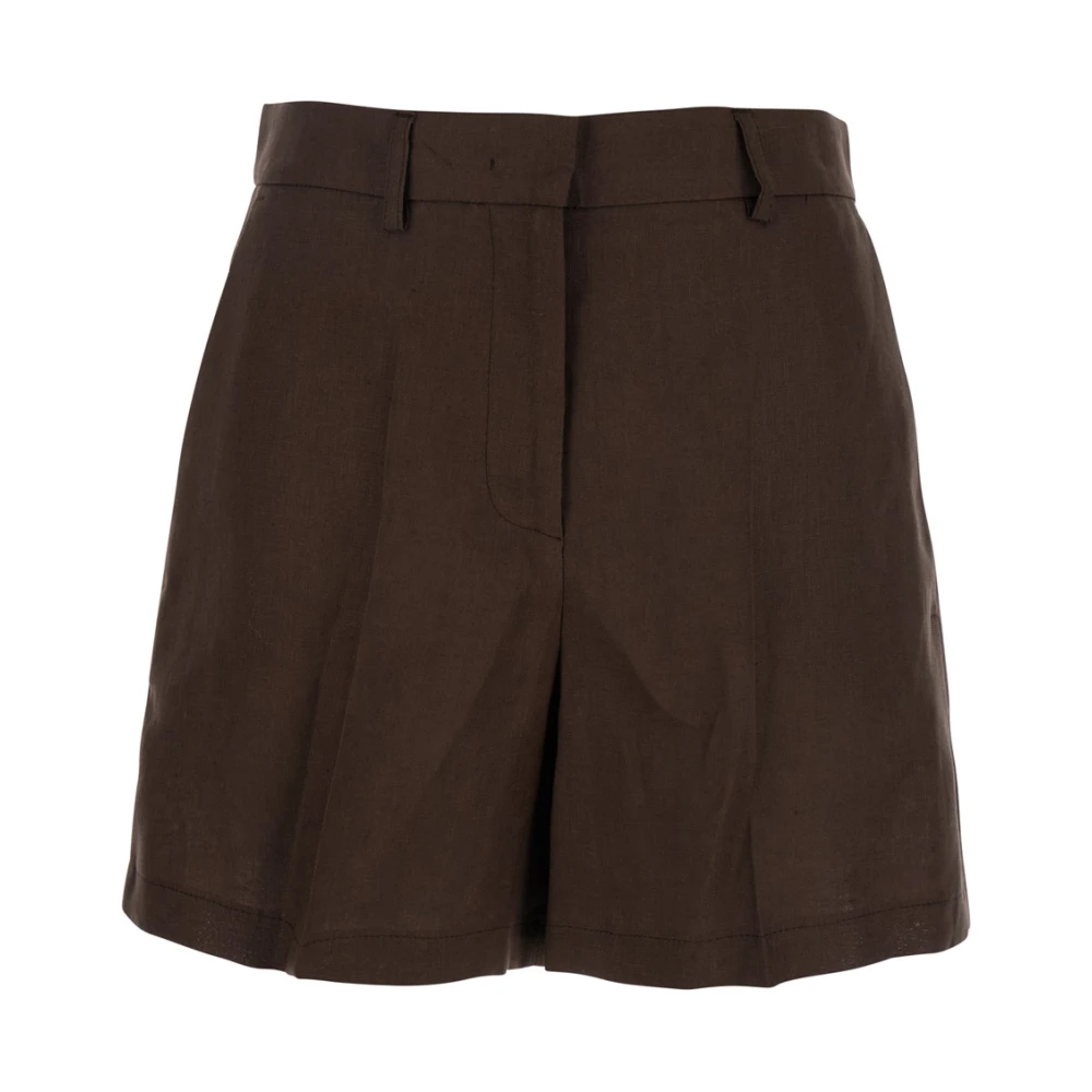 Plain Units Bruine Linnen Shorts met Riemlussen Brown Dames
