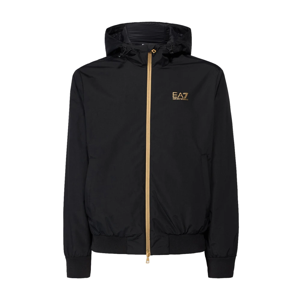 Emporio Armani EA7 Zwarte Technische Stof Logo Jas Black Heren
