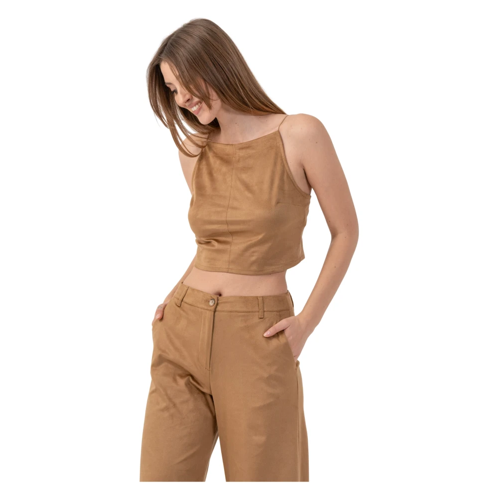 Kocca Brown Velvet-Feel Cropped Top - Female - Sleeveless Tops - L - Tops