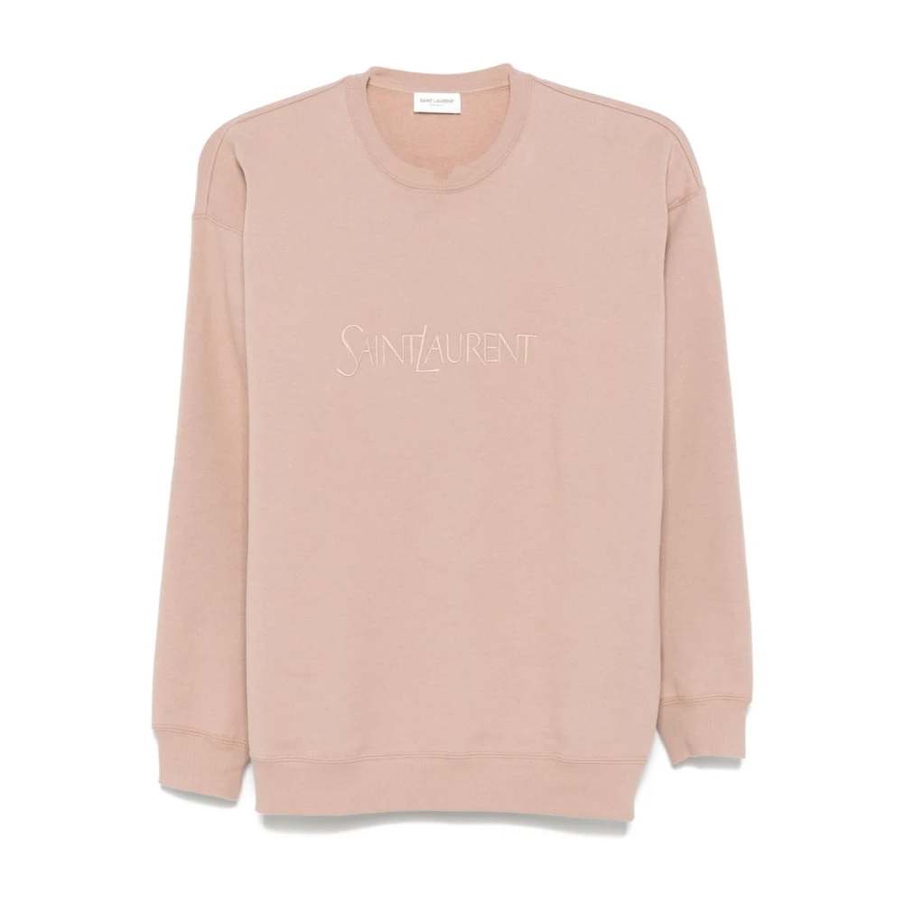 Saint Laurent Roze Logo Crew Neck Sweater Pink Dames