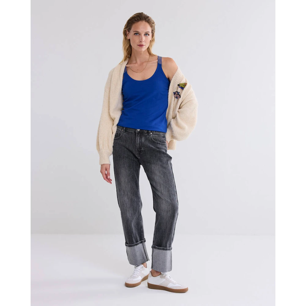 Summum Woman Kruisband Singlet Katoen Elastaan Top Blue Dames