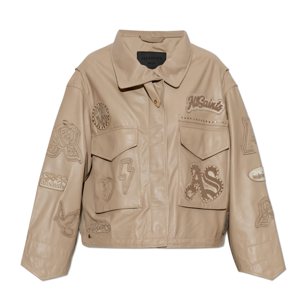 Allsaints Damen Braun Women's Clay Oversized Leather Patch Jacket Size L - Bild 2