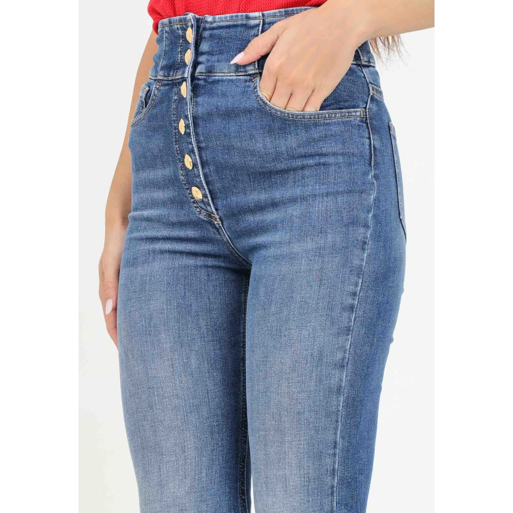 Elisabetta Franchi Flared Denim Jeans met Nautische Knopen Blue Dames