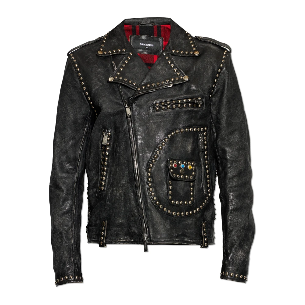 Dsquared2 Black Leather Jackets, Male, L, Leather Jacket With A Vintage Effect