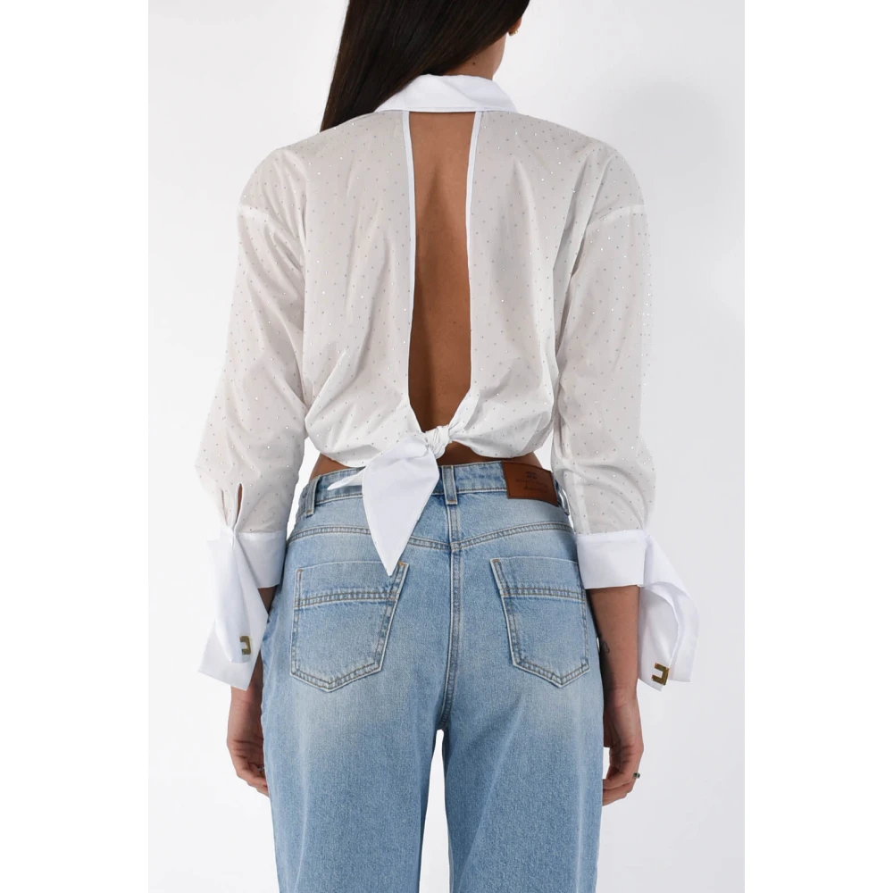 Elisabetta Franchi Kristal versierde poplin overhemd met strik White Dames