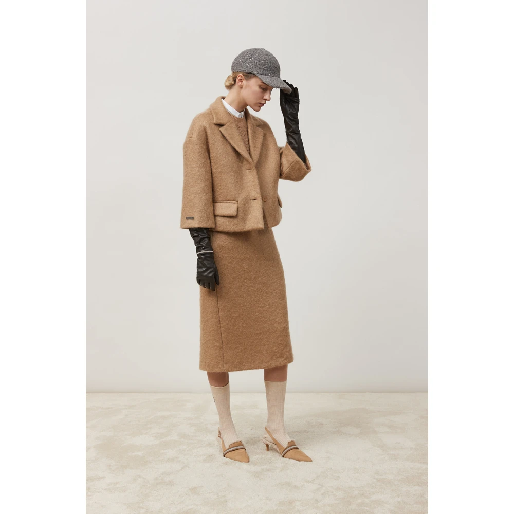 PESERICO Wollen en mohair kokerrok Brown Dames