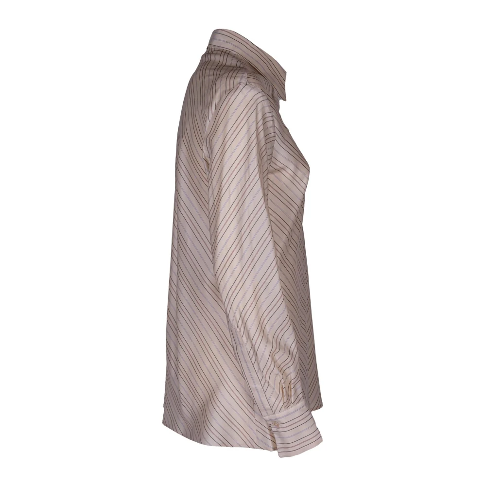 Erika Cavallini Gestreepte damesblouse Italiaans gemaakt Beige Dames