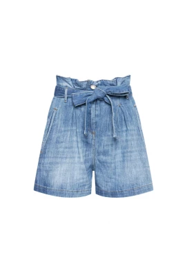 Högmidjade denimshorts med band