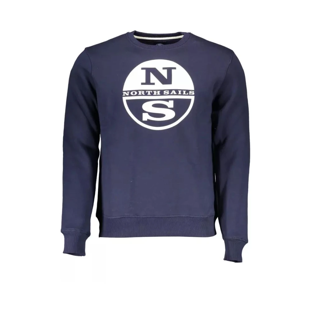 North Sails , Sweatshirts, Male, Blue, 2XL, Blue Printed Jumper With Round Neck