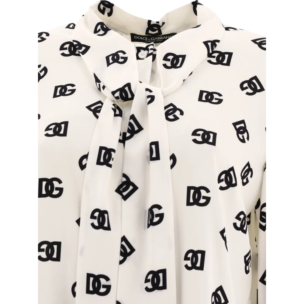 Dolce & Gabbana Charmeuse Shirt met All-Over DG Logo Print White Dames