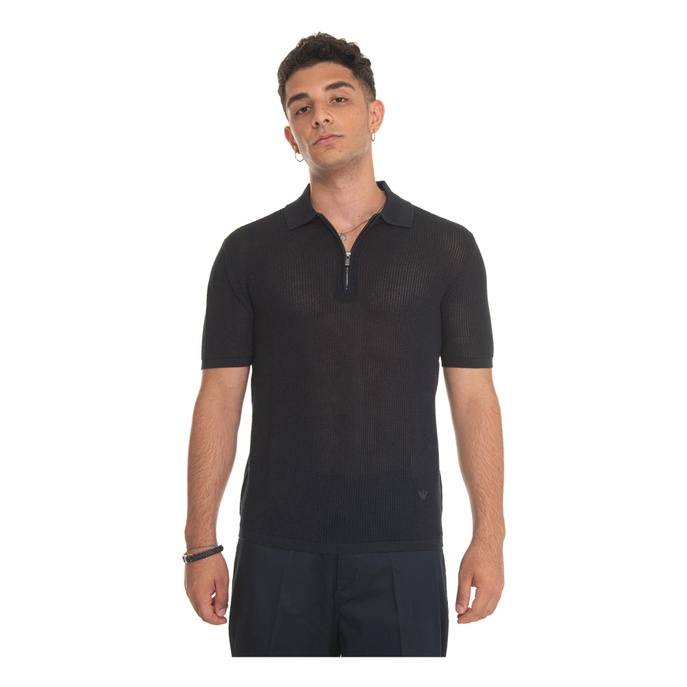 Emporio Armani Halve Rits Polo Shirt Adelaar Logo Blue Heren