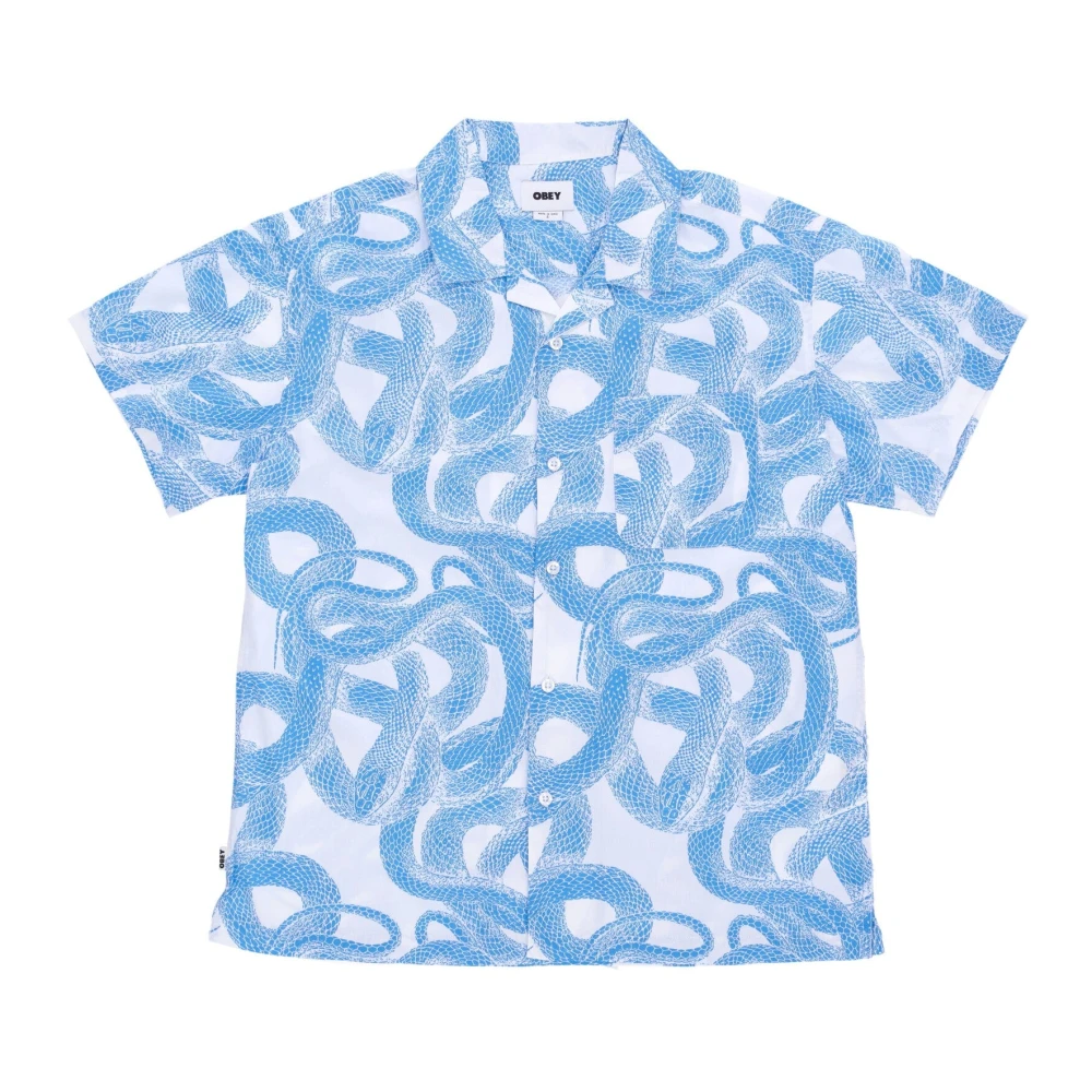 Obey Geweven korte mouw overhemd wit multi Blue Heren