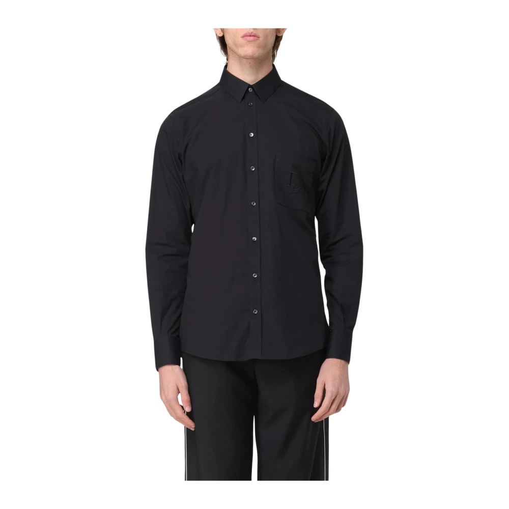 Dolce & Gabbana Men's Black Casual Shirts,, Embroidered Logo Shirt For Medium