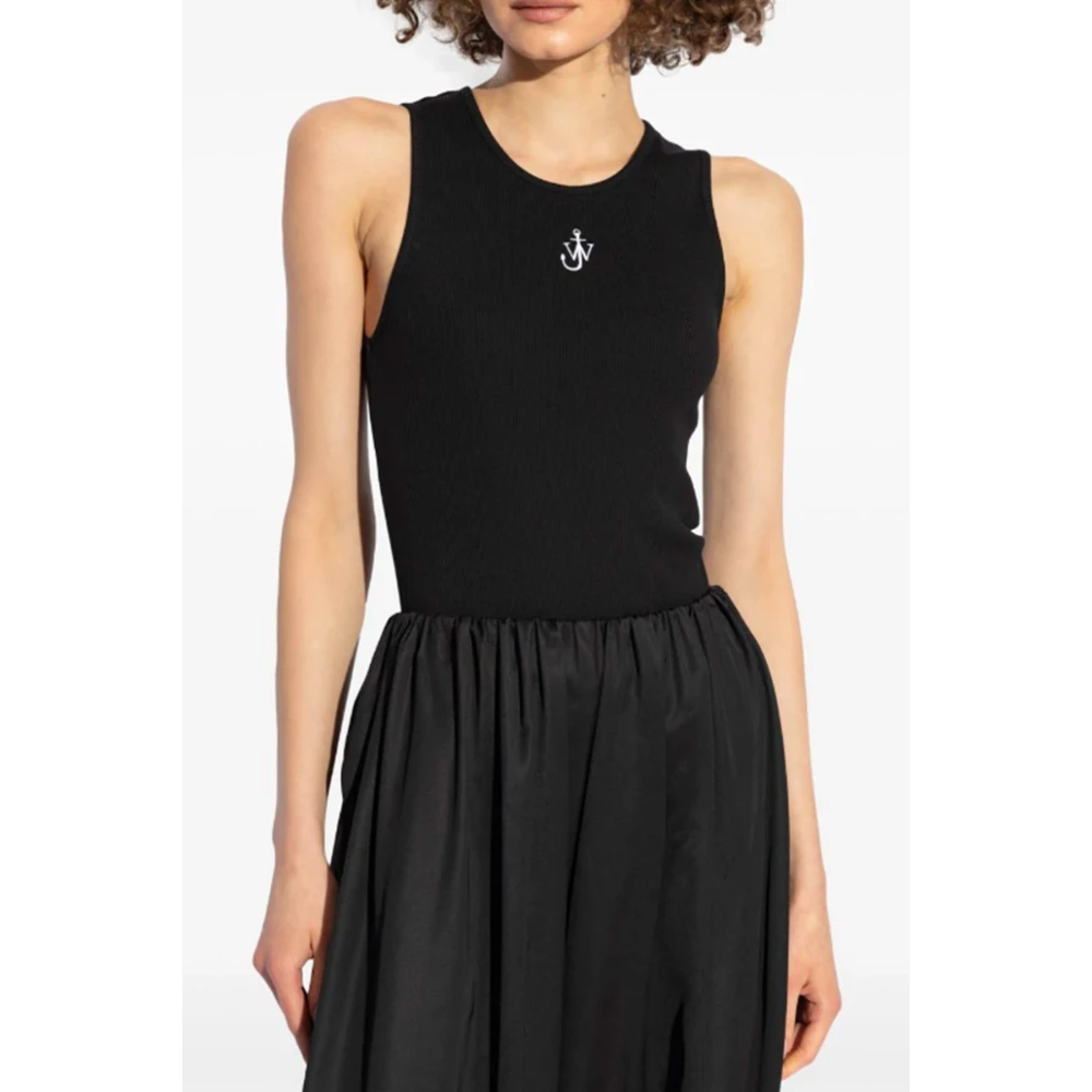 JW Anderson Zwart Geborduurd Anker Logo Tanktop Black Dames