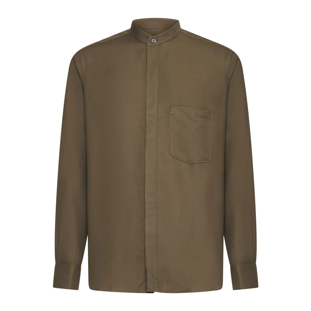 Ermenegildo Zegna Khaki Groene Mandarin Kraag Shirt Brown Heren