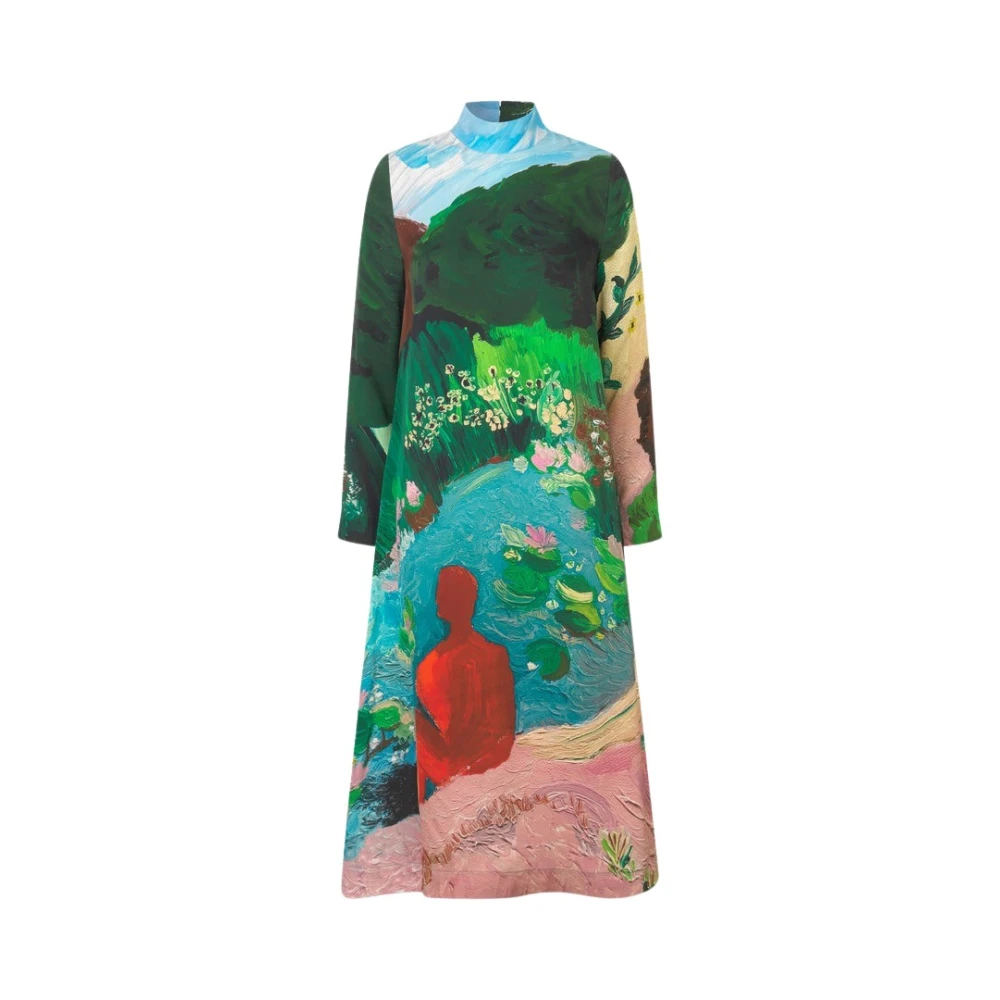 Stine Goya Abstract Landschap Lange Mouw Midi Jurk Multicolor Dames