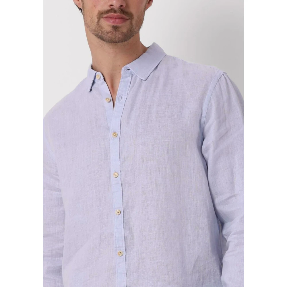 Scotch & Soda Heren Overhemden Linen Shirt With Roll-up Blue Heren