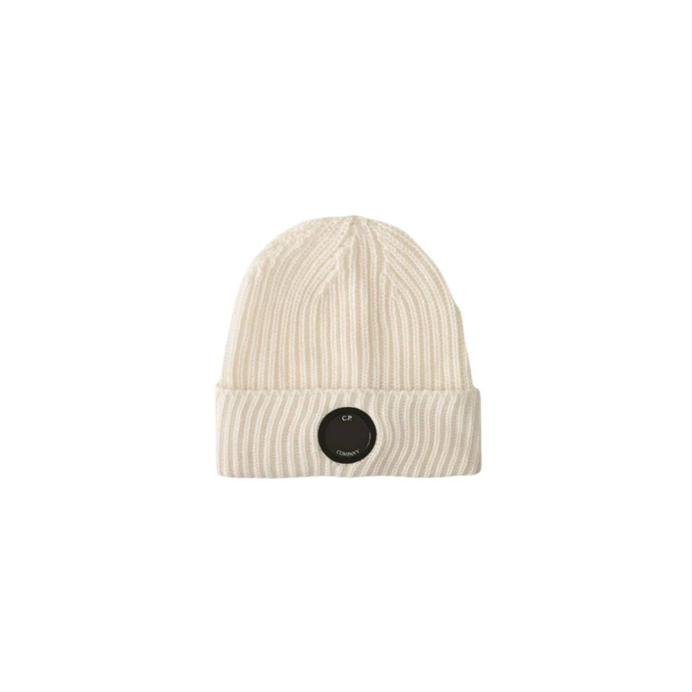 C.p. Company Unisex Beige Merino Wool Lens Beanie