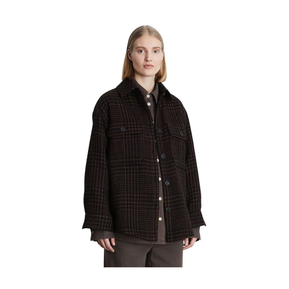 Heartmade Bruin Geruit Oversized Overhemd Jas Brown Dames