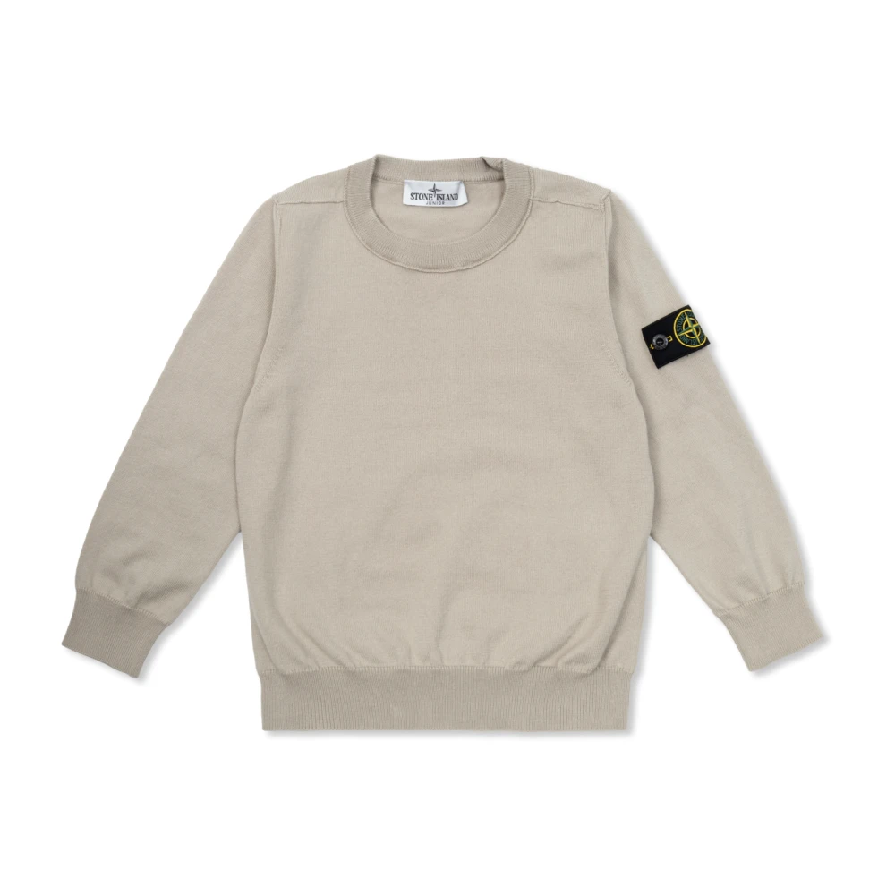 Stone Island Beige Kids Knitwear, Unisex, 8 Y, Logo Patch Jumper