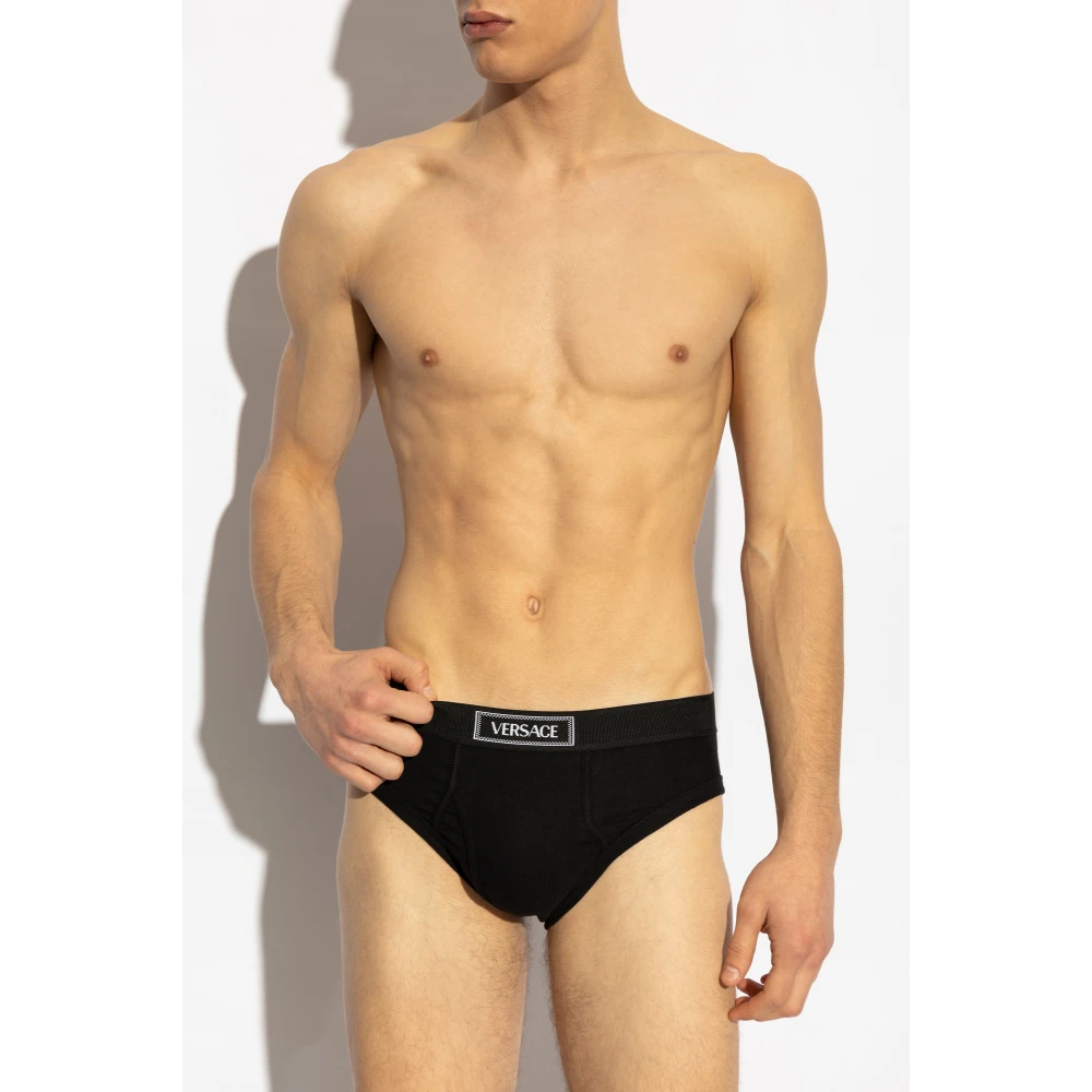 Versace Katoenen slips Black Heren