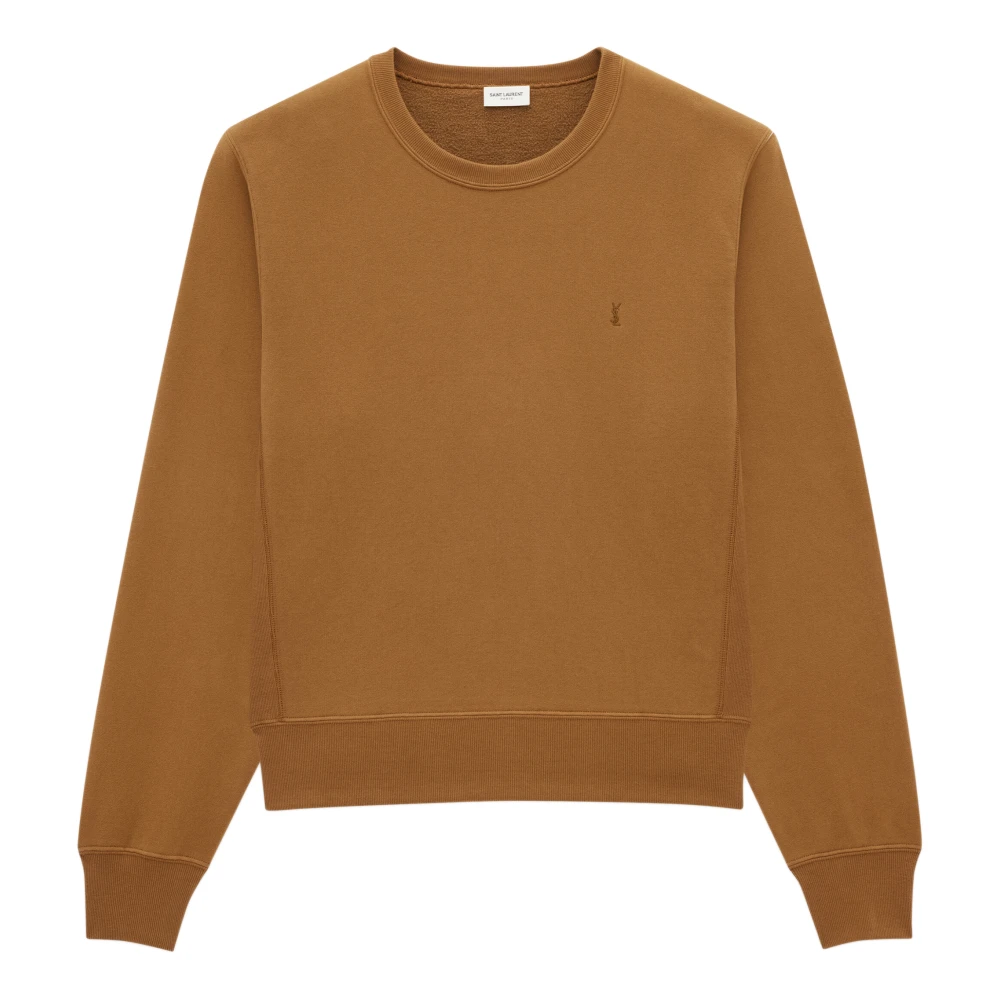 Saint Laurent Geborduurd Logo Crew Neck Sweater Brown Heren