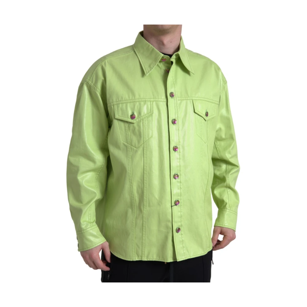 Dolce & Gabbana Uomo Verde Collared Button Down Shirt