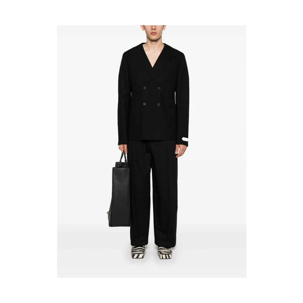 Jacquemus Zwarte double-breasted jas met zakken Black Heren