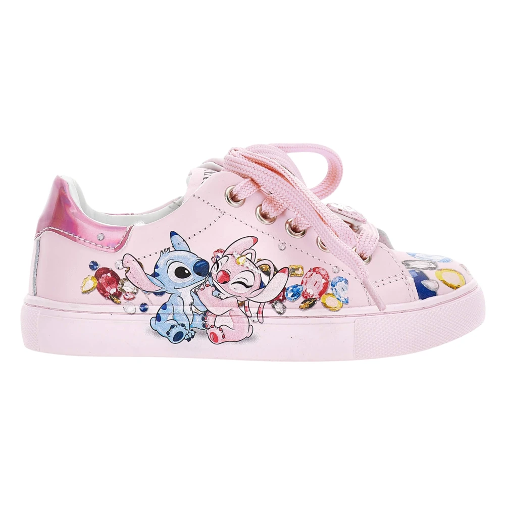 Monnalisa Unisex Pink Leather Stitch Angel Trainers
