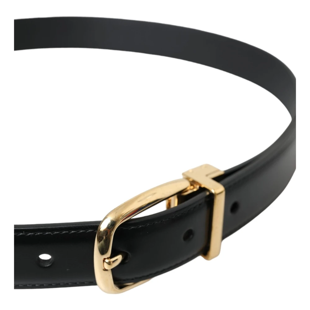 Dolce & Gabbana Zwarte leren riem met gouden gesp Black Unisex
