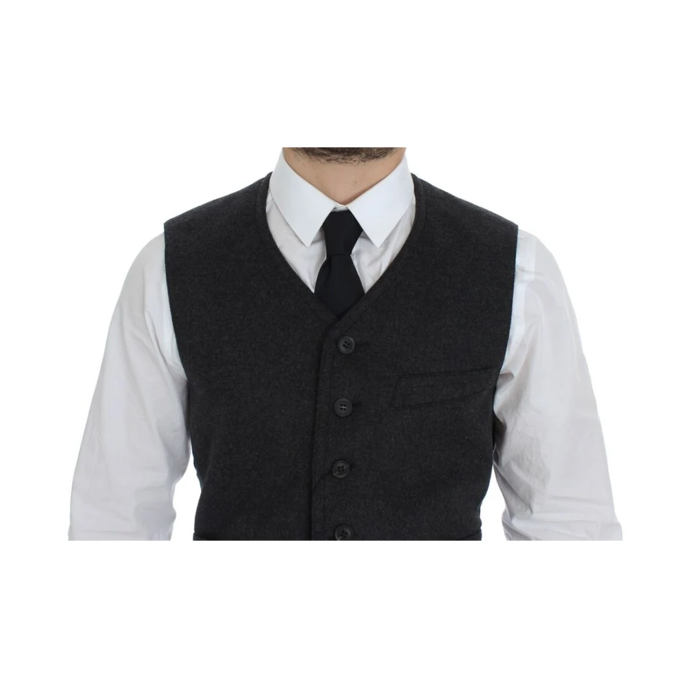 Dolce & Gabbana Elegante Grijze Wollen Blend Jurk Vest Gray Heren