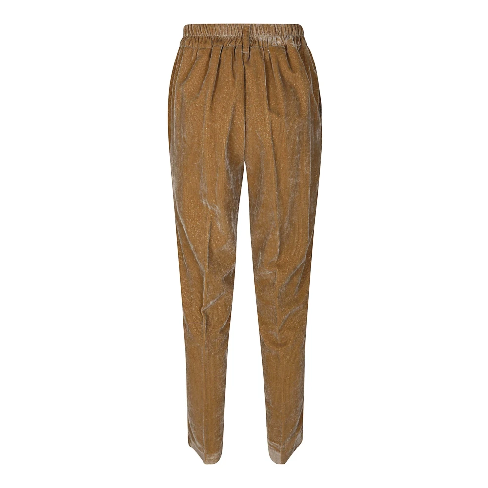 Momoni Fluwelen Lurex Elastische Broek Beige Dames