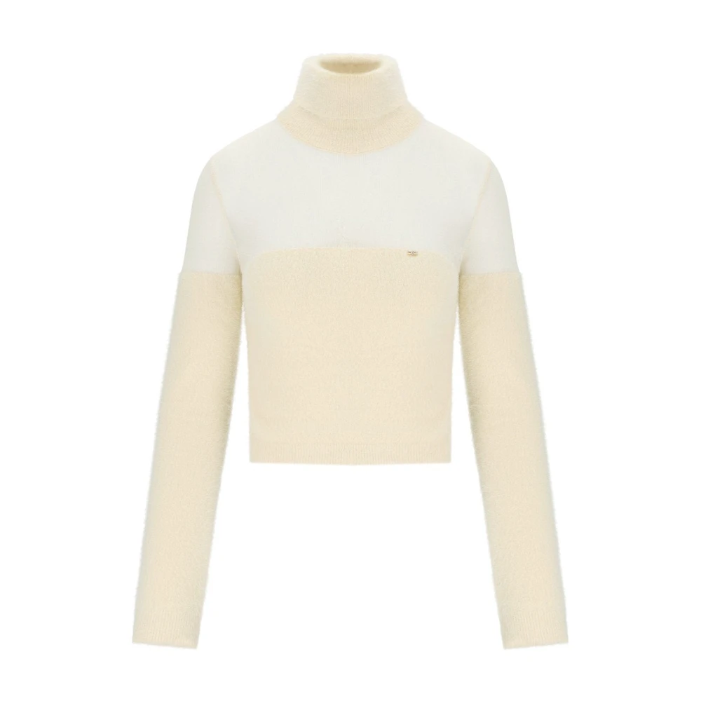 Elisabetta Franchi Beige Turtlenecks, Female, L, Milk Cropped Turtleneck Jumper